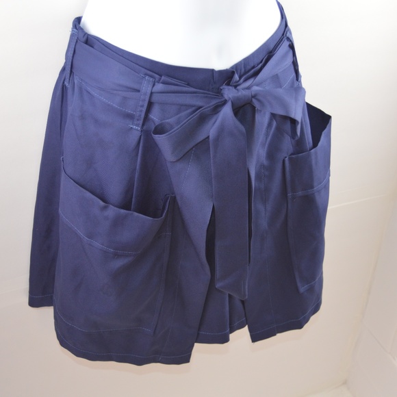 Navy Tie Waist Wrap Front Shorts - Picture 3 of 7
